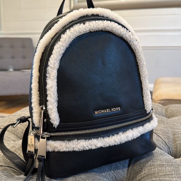 Michael Kors Rhea Pebbled Leather & Australian Shearling Multi Compart. Backpack - Picture 3 of 17
